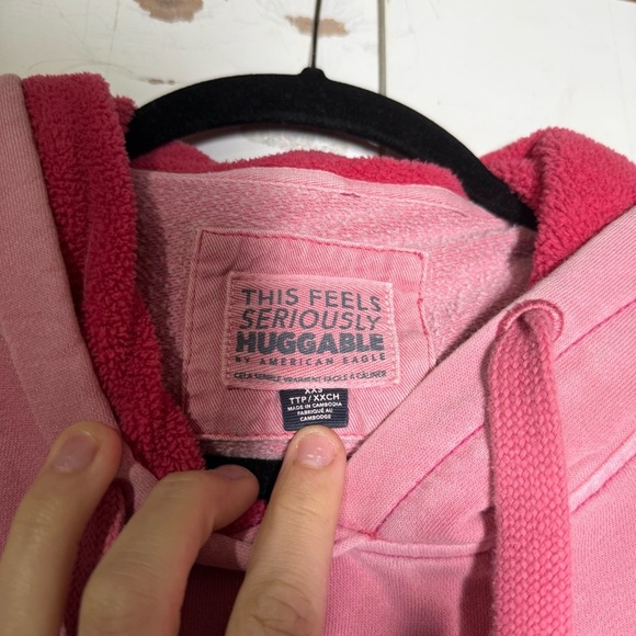 American Eagle Textured Fleece Oversized Hoodie Rust Pink Size XXS Super Soft - Picture 5 of 9